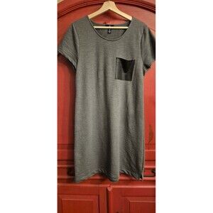 Gap  L Tee Shirt Dress Gray Black Faux Leather  Pocket Tunic With Leggings EUC
